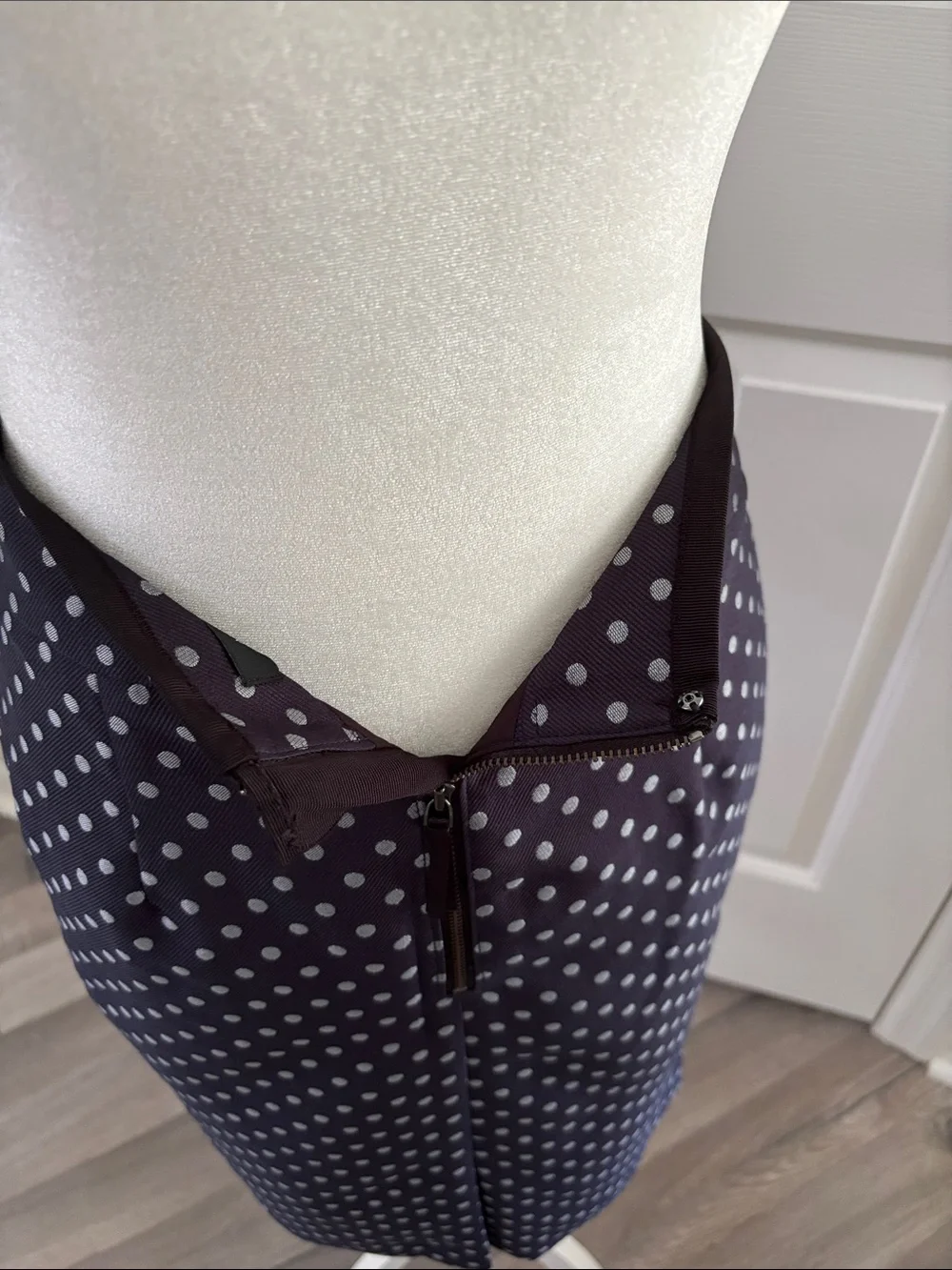 Ann Taylor Navy Pencil Skirt with Silver Polka Dots